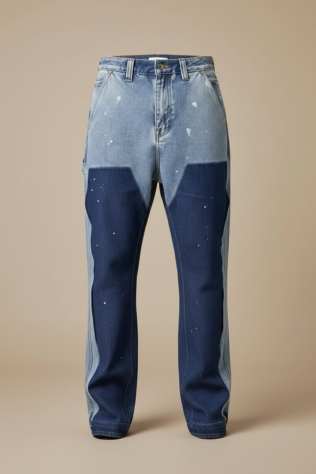 Pantalon Patte D'Éléphant Jean Bicolore Décontracté Peintures Évasé Homme - Multicolore - vue 3