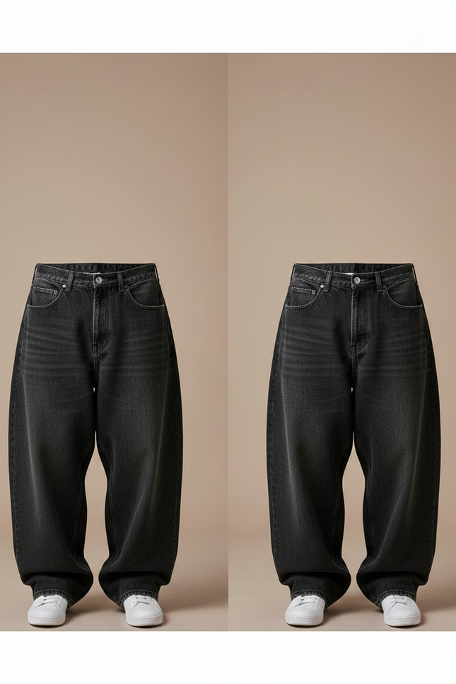 Pantalon Patte D'Éléphant Jean Gris Ample Vintage Homme - vue 3