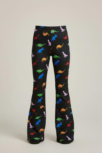 Pantalon Patte D'Éléphant Noir Imprimé Dinosaures Colorés Évasé - Polyester - vue 3