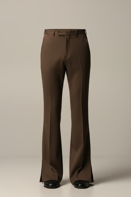 Pantalon Patte D'éléphant Avec Fente - Marron Gabardine - vue 3