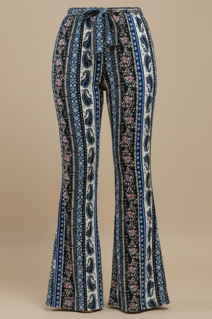 Pantalon Patte D'Éléphant Imprimé Paisley Bohème Taille Haute Fluide - Viscose - vue 3