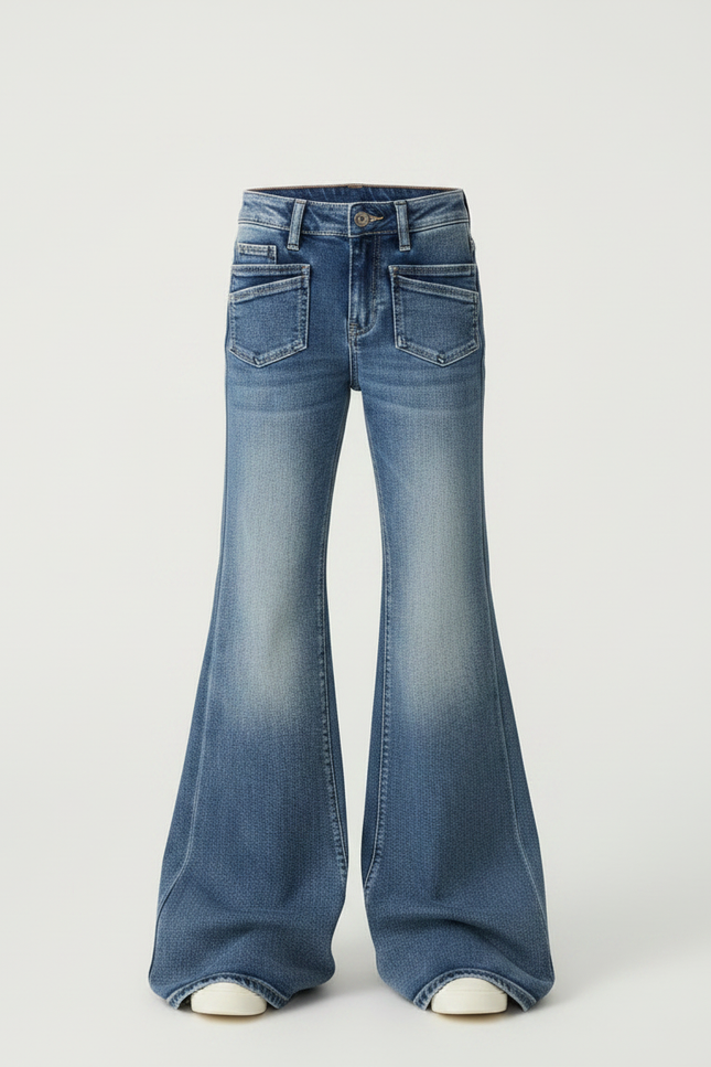 Pantalon Patte D'Éléphant Jean Bleu Délavé Évasé Ample - vue 3