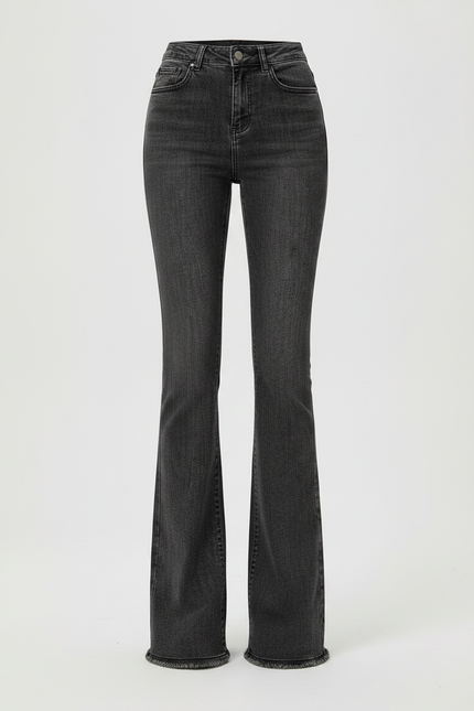 Pantalon Patte D'Éléphant Gris Effiloché Taille Haute Denim - Jean - vue 3