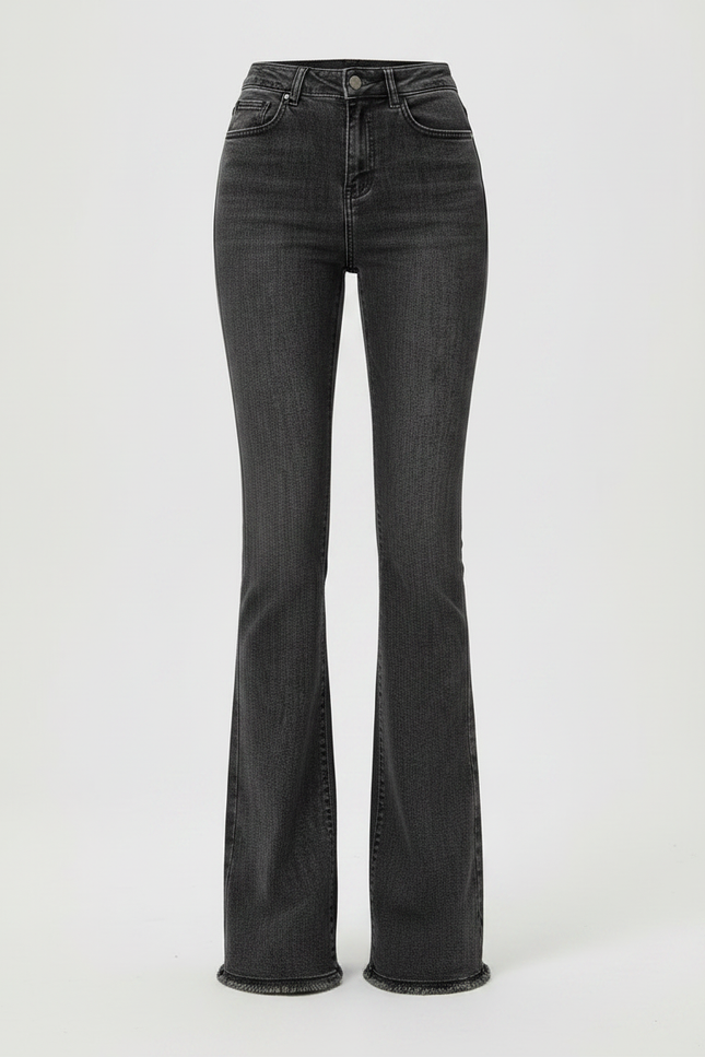 Pantalon Patte D'Éléphant Gris Effiloché Taille Haute Denim - Jean - vue 3