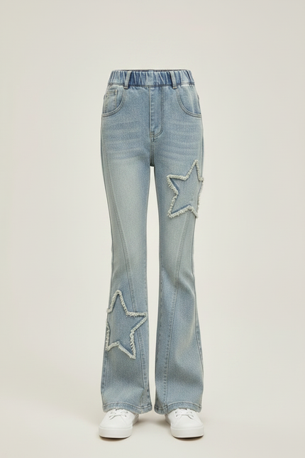 Pantalon Patte D'Éléphant Bleu Denim Étoiles Évasé Enfant - Jean - vue 3
