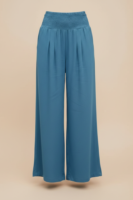 Pantalon Patte D'Éléphant Bleu Smocké Fluide Ample Fille - Viscose - vue 3