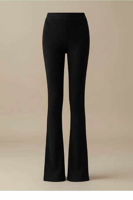 Pantalon Patte D'Éléphant Noir Côtelé Taille Haute Évasé - Maille - vue 3