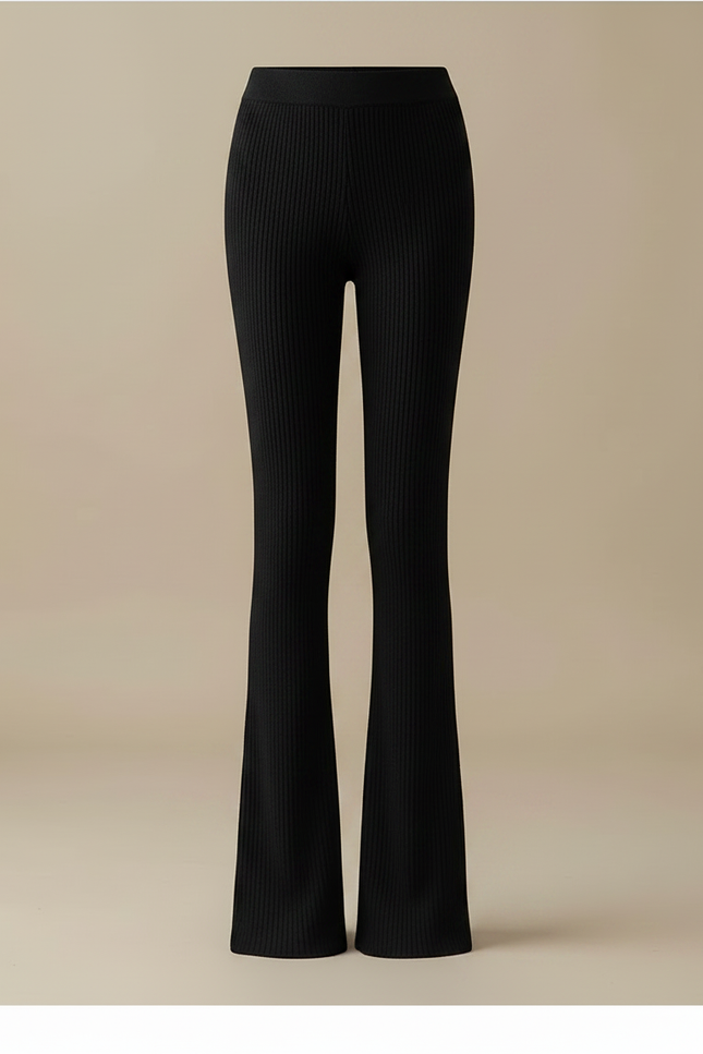 Pantalon Patte D'Éléphant Noir Côtelé Taille Haute Évasé - Maille - vue 3