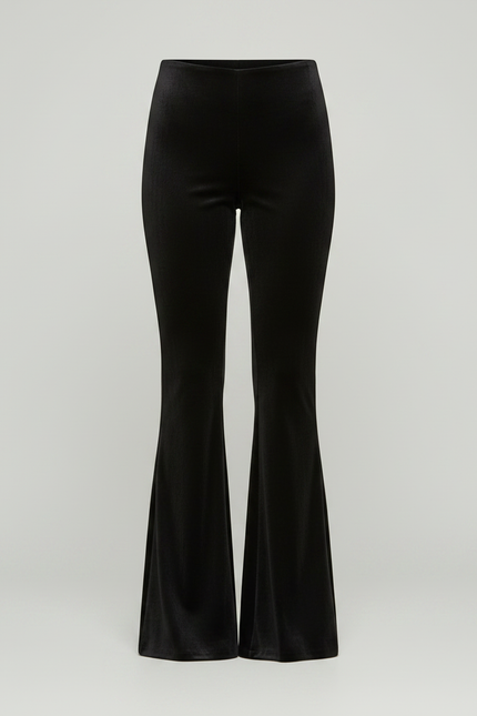Pantalon Patte D'Éléphant Noir Velours Taille Haute Évasé - vue 3