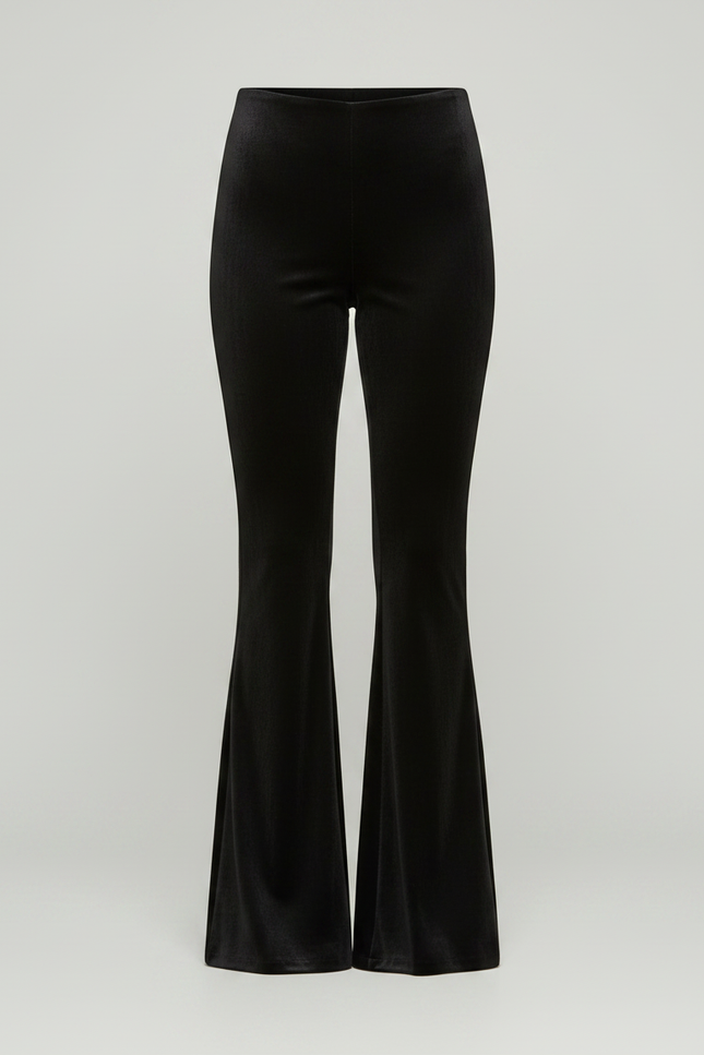 Pantalon Patte D'Éléphant Noir Velours Taille Haute Évasé - vue 3
