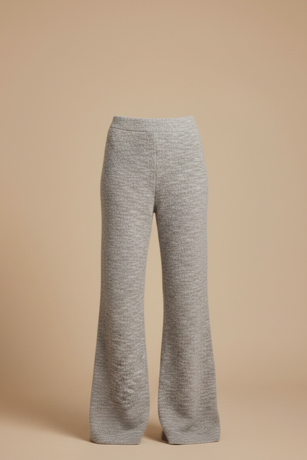 Pantalon Patte D'Éléphant Gris Tricoté Ample Évasé Confortable - Maille - vue 3