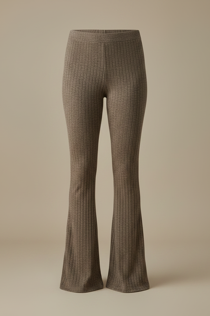Pantalon Patte D'Éléphant Marron Côtelé Taille Haute Confortable - Maille - vue 3