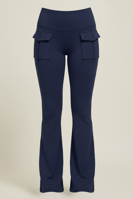 Pantalon Patte D'Éléphant Bleu Marine Cargo Taille Haute - Polyester - vue 3