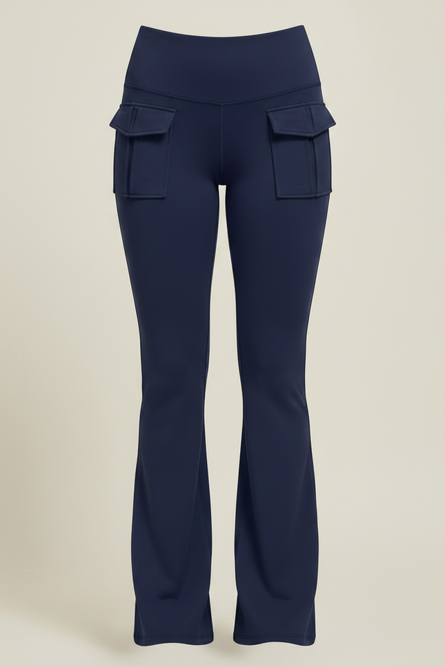 Pantalon Patte D'Éléphant Bleu Marine Cargo Taille Haute - Polyester - vue 3