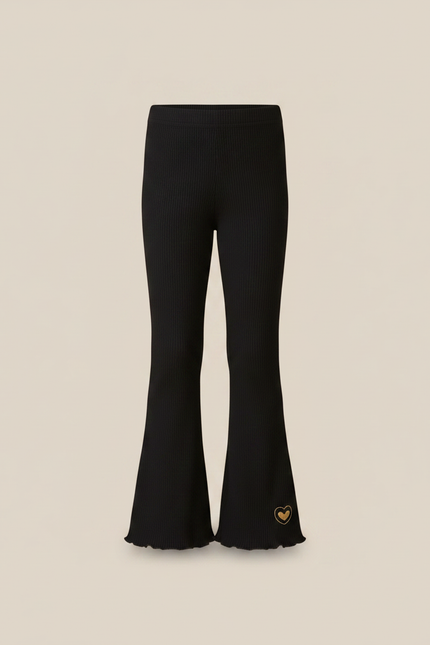 Pantalon Patte D'Éléphant Côtelé Noir Cœur Brodé Fille - Maille - vue 3
