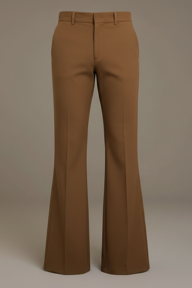Pantalon Patte D'Éléphant Marron Classique Homme Évasé Décontracté - Gabardine - vue 3