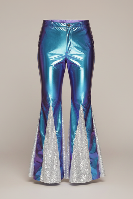 Pantalon Patte D'Éléphant Métallique Bleu Séquins Évasé Fille - Simili cuir - vue 3