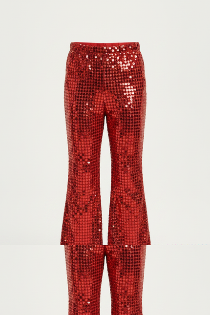 Pantalon Patte D'Éléphant Rouge Pailleté Évasé Enfant Brillant - Polyester - vue 3