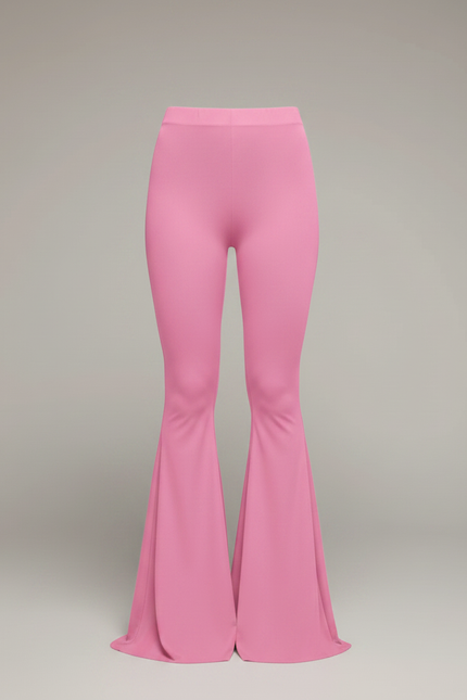 Pantalon Patte D'Éléphant Rose Taille Haute Évasé Moulant - Polyester - vue 3