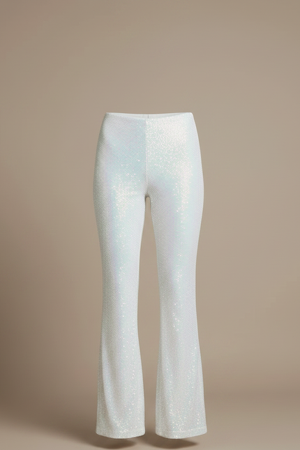 Pantalon Patte D'Éléphant Blanc Pailleté Évasé Taille Haute Chic - Maille - vue 3