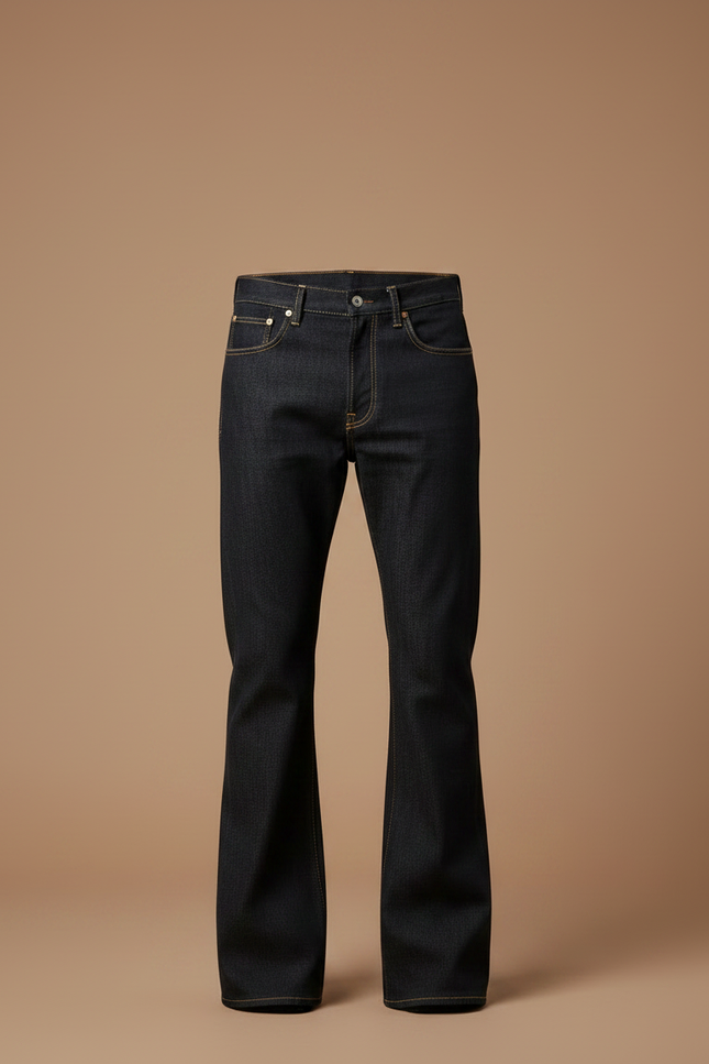 Pantalon Patte D'Éléphant Jean Denim Brut Homme Évasé - Marine - vue 3
