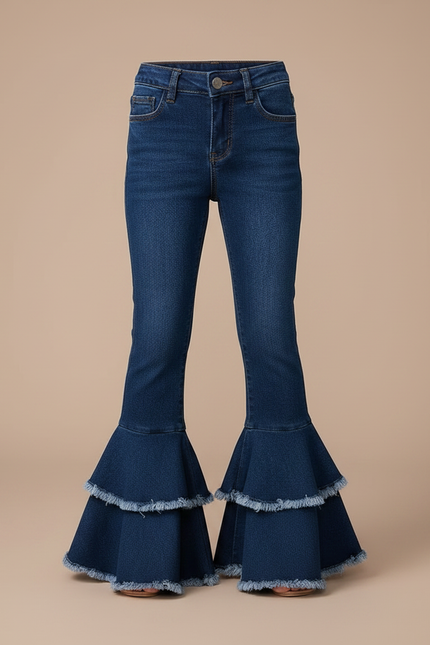 Pantalon Patte D'Éléphant Jean Bleu Volants Fille - vue 3