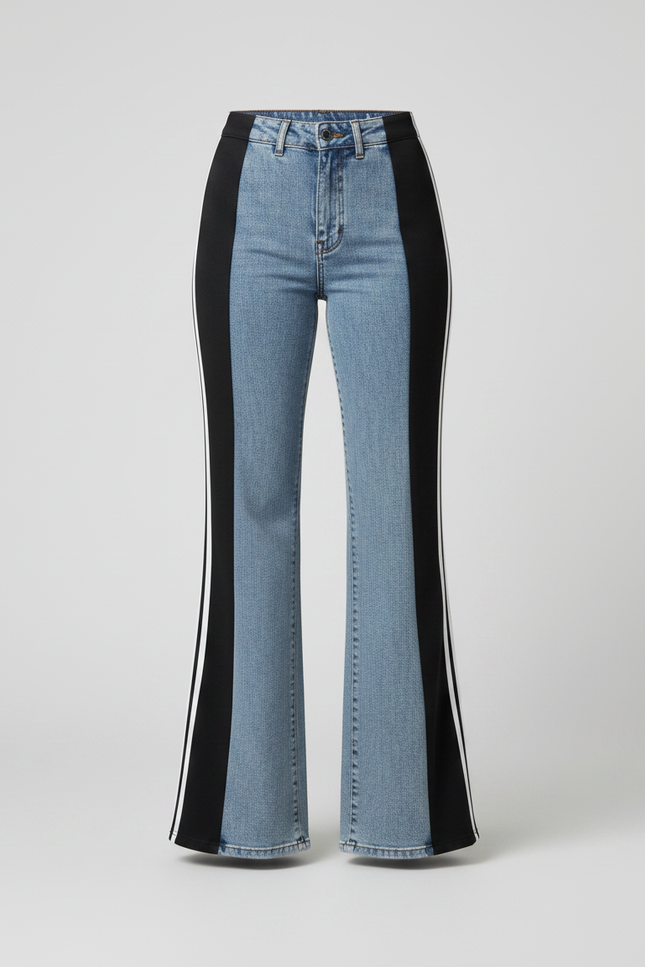 Pantalon Patte D'Éléphant Évasé Bicolore Bandes Latérales Denim - Multicolore Jean - vue 3