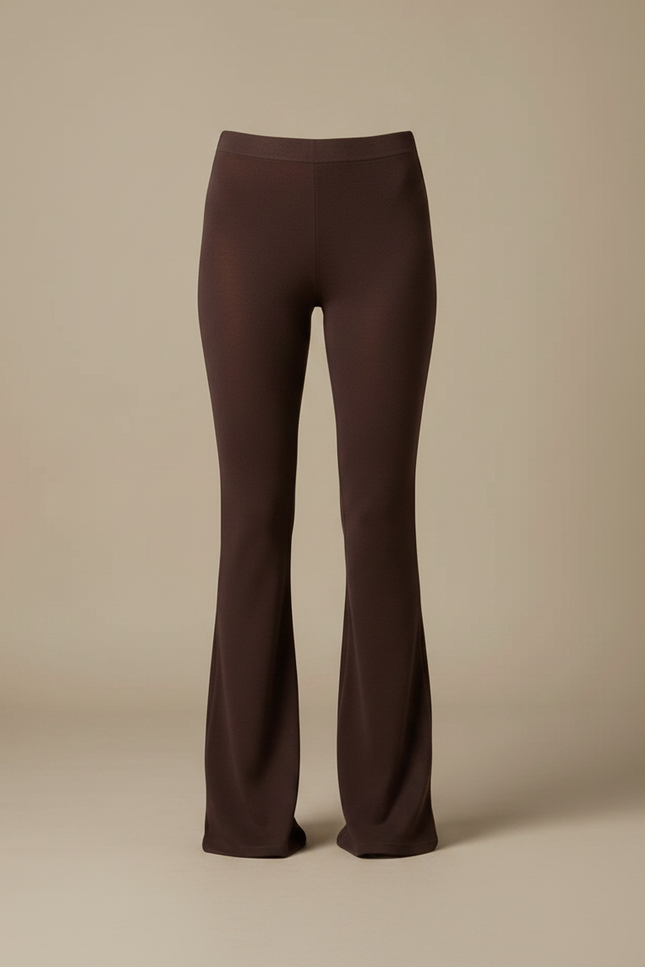 Pantalon Patte D'Éléphant Marron Évasé Confortable Femme - Maille - vue 3