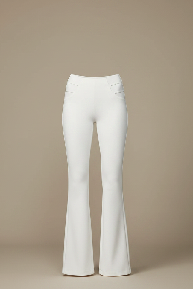 Pantalon Patte D'Éléphant Blanc Découpes Latérales Stretch Femme - Maille - vue 3