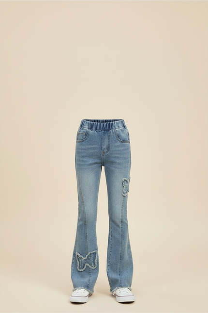 Pantalon Patte D'Éléphant Denim Bleu Papillons Évasé Enfant - Jean - vue 3