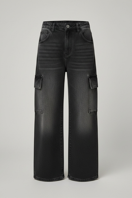Pantalon Patte D'Éléphant Cargo Jean Dégradé Garçon Tendance - Gris - vue 3