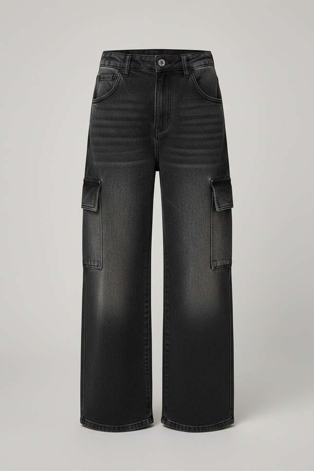 Pantalon Patte D'Éléphant Cargo Jean Dégradé Garçon Tendance - Gris - vue 3