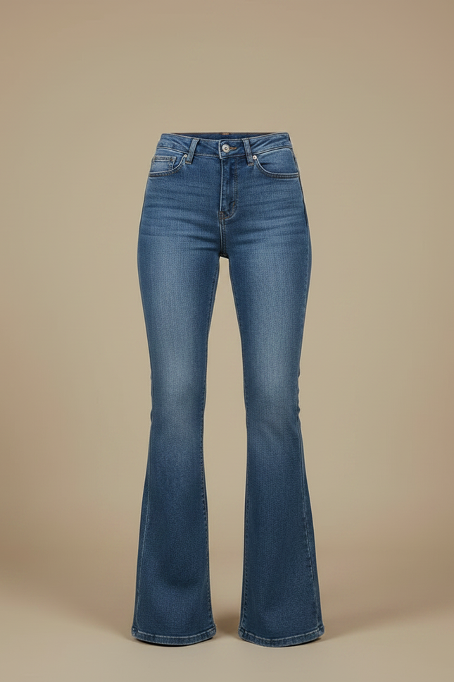 Pantalon Patte D'Éléphant Jean Bleu Taille Haute Délavé - vue 3