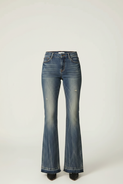 Pantalon Patte D'Éléphant Jean Bleu Délavé Vintage Évasé - vue 3