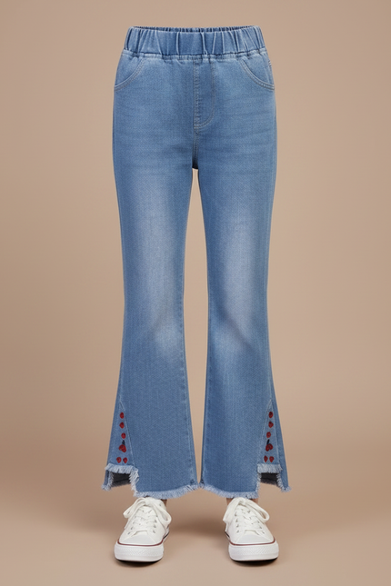Pantalon Patte D'Éléphant Jean Bleu Frangé Boutons Fille - vue 3