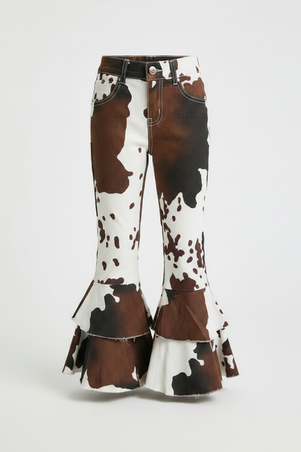 Pantalon Patte D'Éléphant Imprimé Vache Volants Marron Fille - Toile - vue 3
