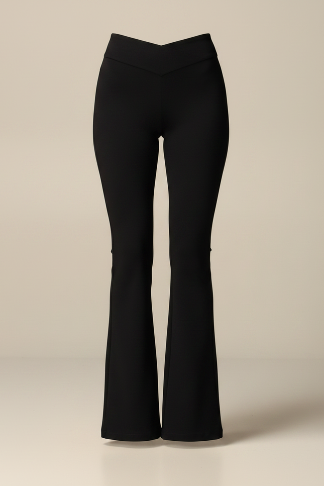 Pantalon Patte D'Éléphant Noir Taille Haute Évasé Élégant - Maille - vue 3