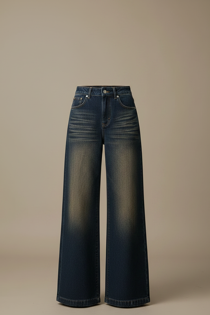 Pantalon Patte D'Éléphant Jean Délavé Taille Haute Ample - Bleu - vue 3