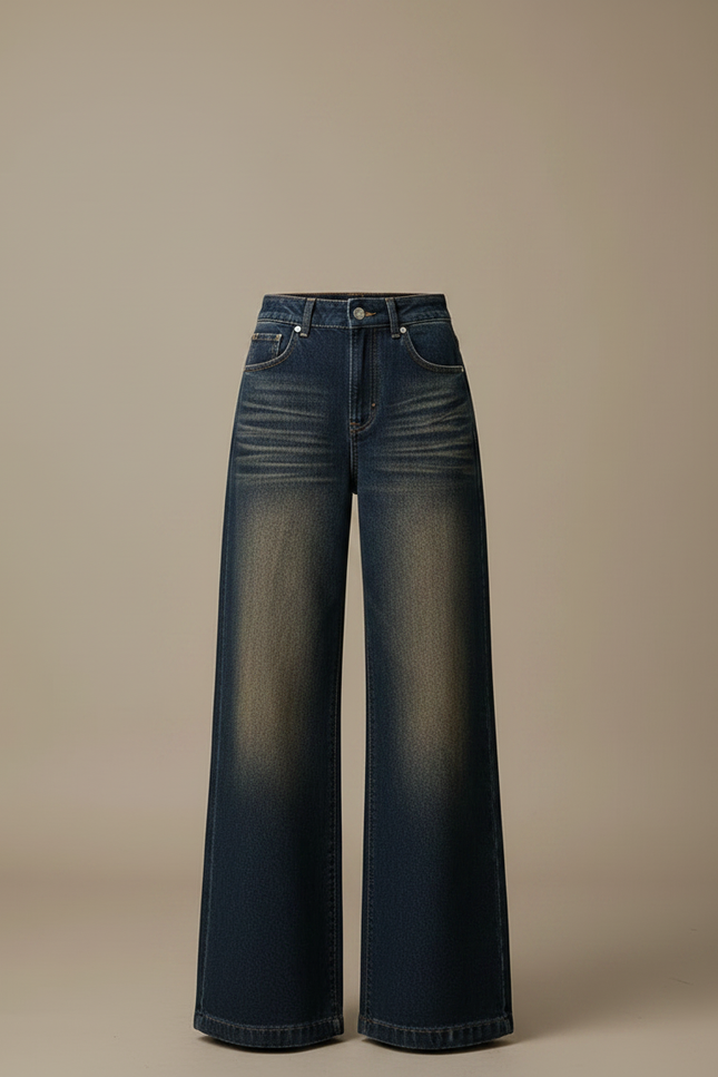 Pantalon Patte D'Éléphant Jean Délavé Taille Haute Ample - Bleu - vue 3