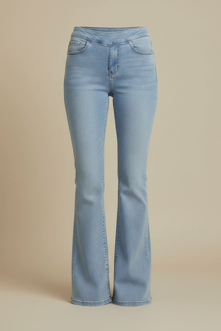 Pantalon Patte D'Éléphant Jean Bleu Clair Taille Haute Évasé Femme - vue 3