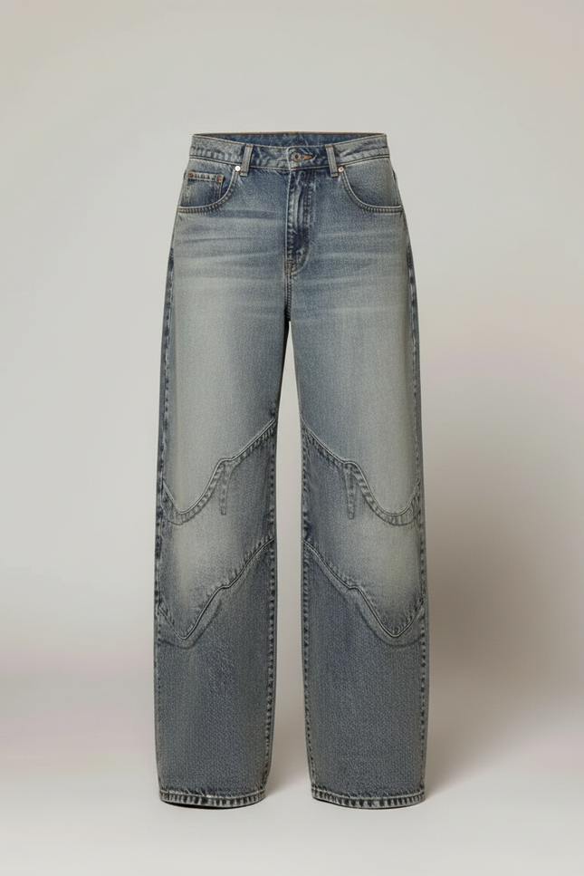 Pantalon Patte D'Éléphant Jean Bleu Délavé Évasé Brodé - vue 3