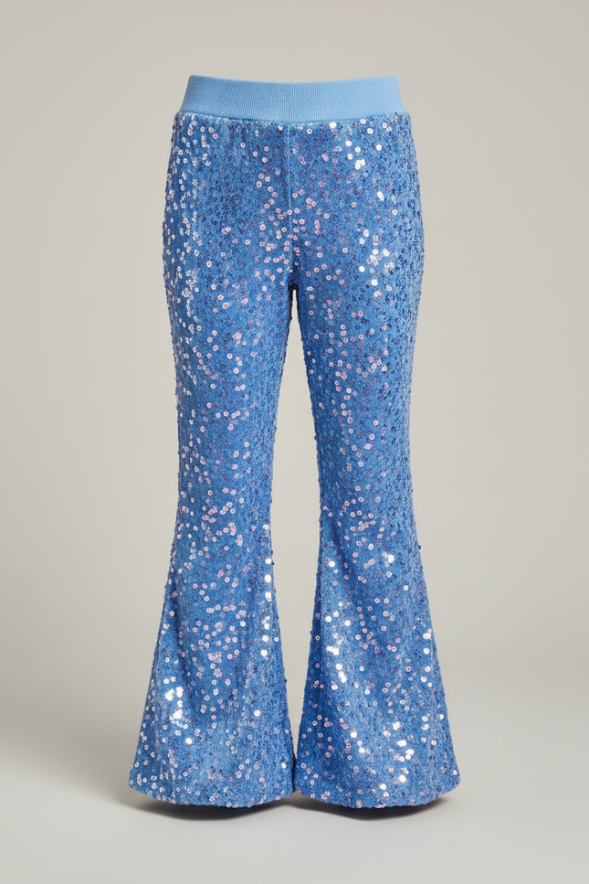 Pantalon Patte D'Éléphant Bleu Pailleté Évasé Confortable Fille - Maille - vue 3