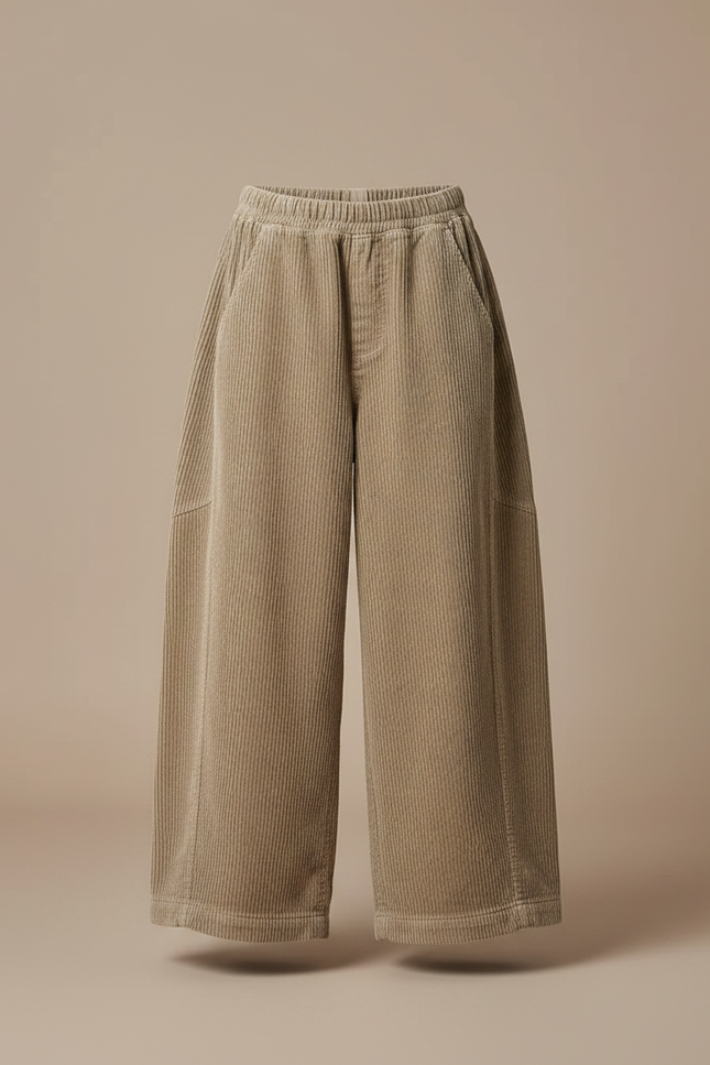 Pantalon Patte D'Éléphant Velours Côtelé Marron Ample Décontracté Enfant - Cordé - vue 3