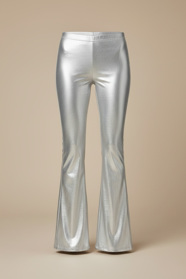 Pantalon Patte D'Éléphant Argenté Brillant Métallisé Évasé Femme - Polyester - vue 3