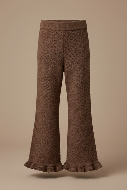 Pantalon Patte D'éléphant Enfant - Marron Maille - vue 3