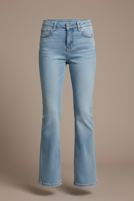 Pantalon Patte D'Éléphant Bleu Clair Denim Taille Haute Décontracté - Jean - vue 3