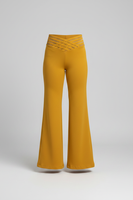 Pantalon Patte D'Éléphant Jaune Moutarde Fluide Évasé Élégant Fille - Polyester - vue 3