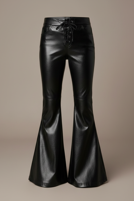 Pantalon Patte D'Éléphant Similicuir Noir Évasé Lacets Enfant - Simili cuir - vue 3