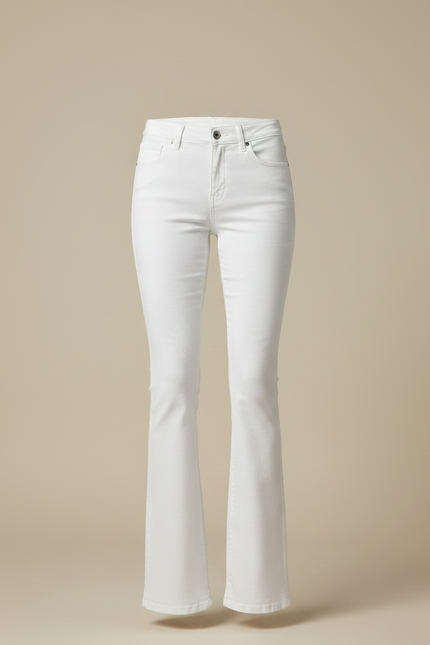 Pantalon Patte D'Éléphant Blanc Taille Haute Stretch Coupe Évasée - Jean - vue 3