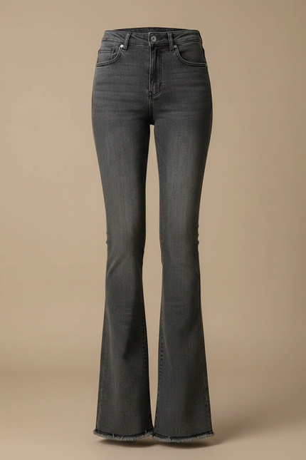 Pantalon Patte D'Éléphant Jean Gris Évasé Taille Haute Effiloché - vue 3